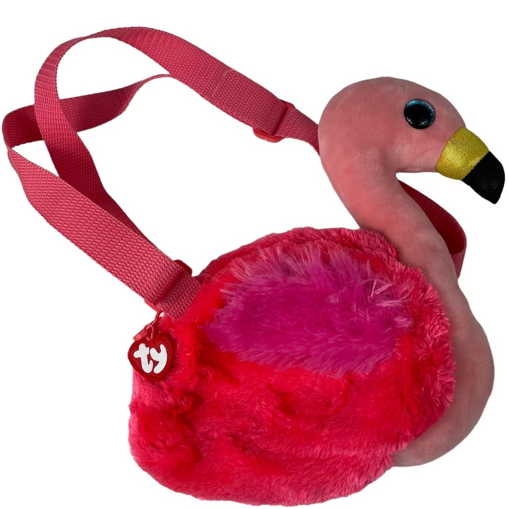 TY Gilda Flamingo Pink Plush Purse Shoulder-bag Groovy Inside Zipper Kitsch 10”